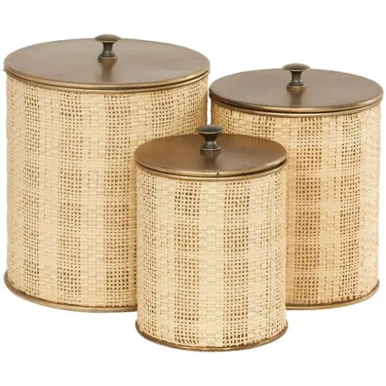 Beige & Gold Woven Paper Decorative Jar Set {6}