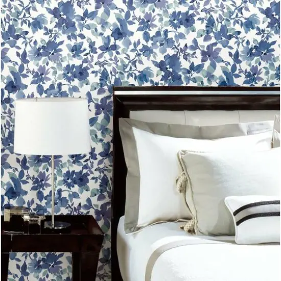 RoomMates Watercolor Floral Peel & Stick Wallpaper Blue/White {4}