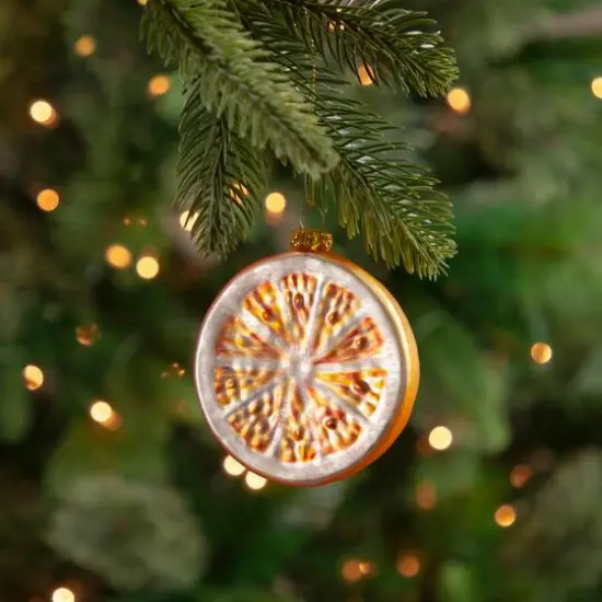 3.5" Glittered Orange Slice Glass Ornament {7}