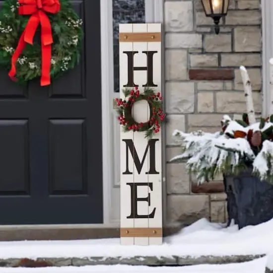 Glitzhome® 42" Wooden Home Porch Sign with Changeable Wreaths {5}