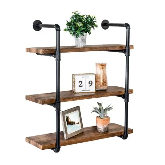 Honey Can Do 34.5" Black Three-Tier Industrial Wall Shelf {4}