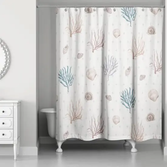 Multi Shell Coral Shower Curtain Coral/Blue/White {1}