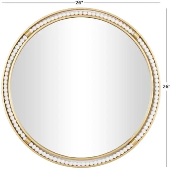 26" Gold Metal Wall Mirror with White Wood Beading {4}