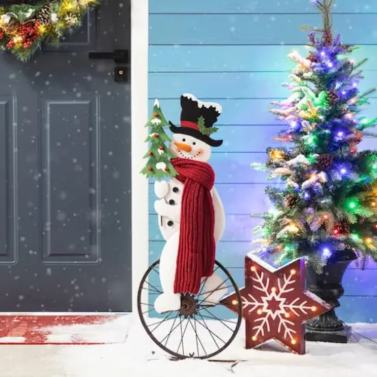 Glitzhome&reg; 32" Metal Snowman Riding Bike Porch D&eacute;cor {3}