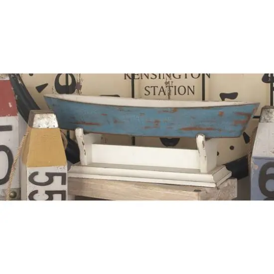 Blue wood Coastal Sculpture, Sail Boat 8" x 23" x 10" {7}