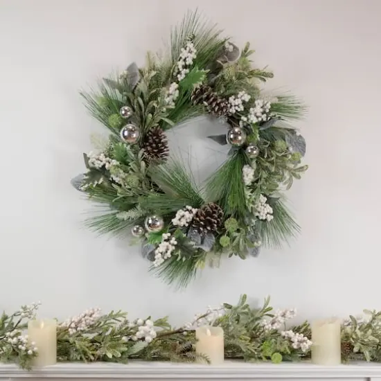 24" Mixed Foliage & Berries Artificial Christmas Wreath {3}