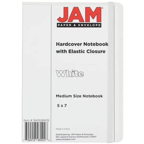 JAM Paper Medium Hardcover Notebook with Elastic Band White {4}