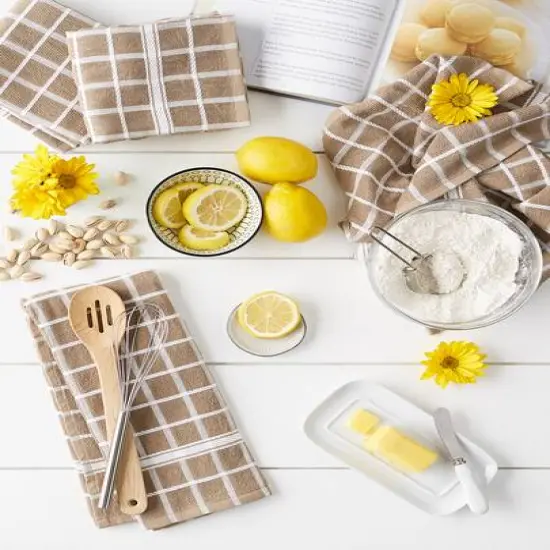 DII&reg; Solid Windowpane Terry Dishtowels, 4ct. Stone {7}