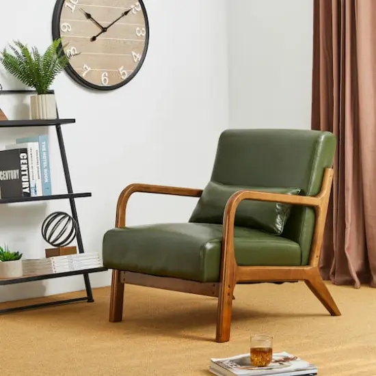 Glitzhome&reg; Mid-Century Faux Leather Accent Chair Green {3}