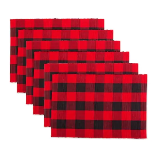DII&reg; Buffalo Check Ribbed Placemat, 6ct. Tango Red/Black {1}