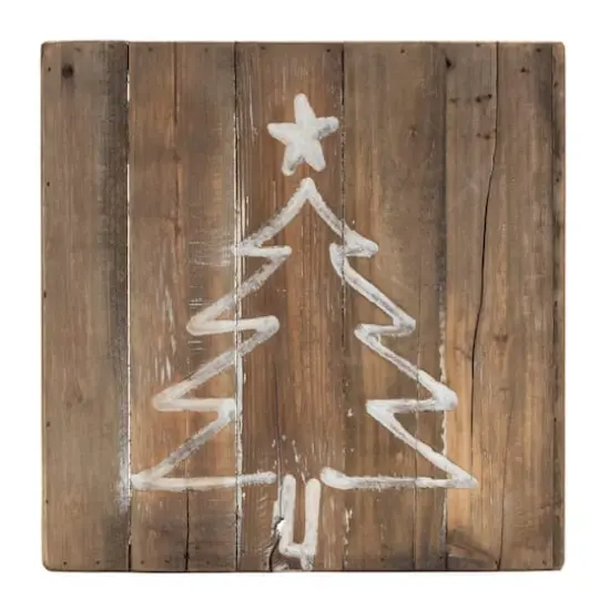 11.75" Distressed Snowflake & Tree Wood Block Set {4}