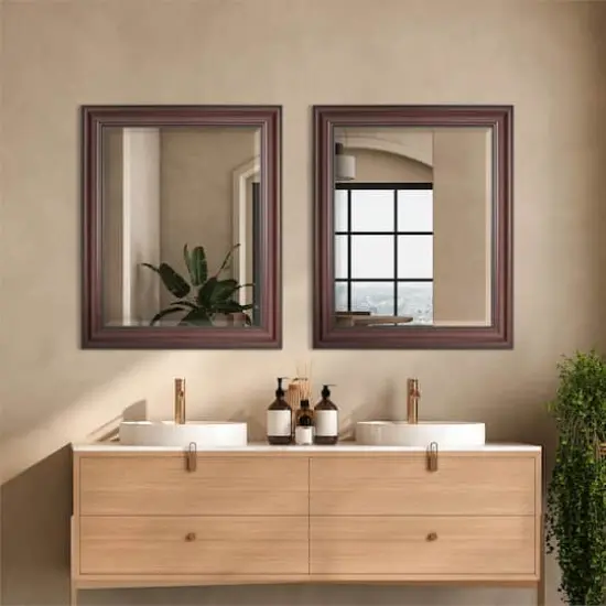 Head West Deep Cherry 28" x 34" Framed Beveled Accent Vanity Mirror {10}
