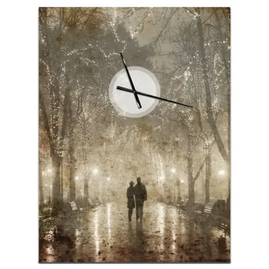 Designart 'Couple Walking In Night Lights Farmhouse Rectangular Wall Clock {1}