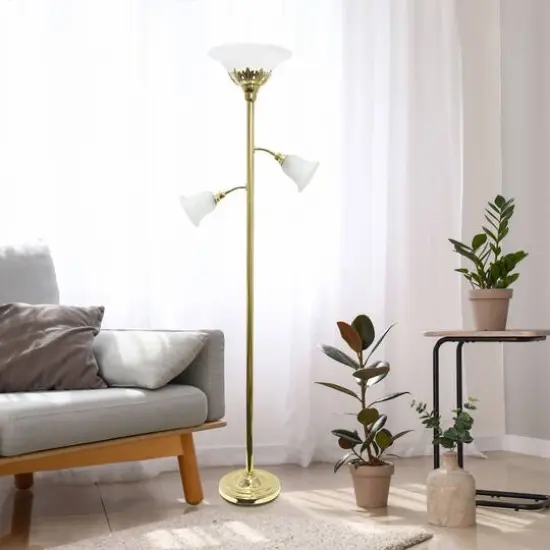 Lalia Home Torchiere Floor Lamp with 2 Reading Lights Gold/White Shades {3}