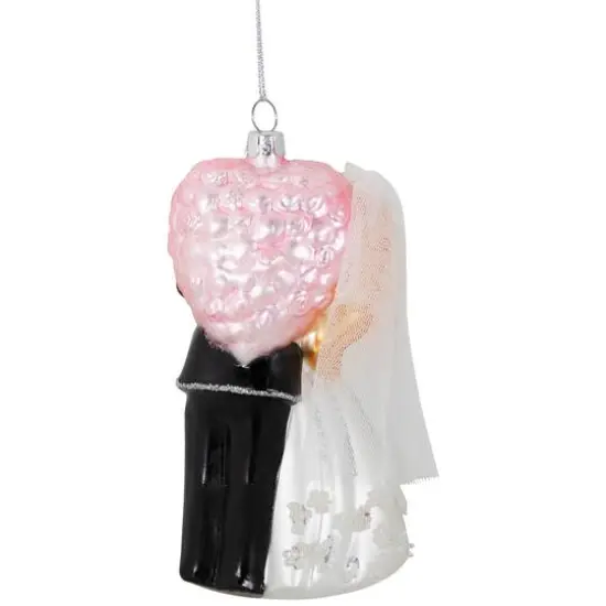 5.25" Bride and Groom Kissing Glass Wedding Christmas Ornament {7}