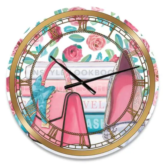 Designart 'Pink Fashion High Heels I Glam Wall Clock {1}