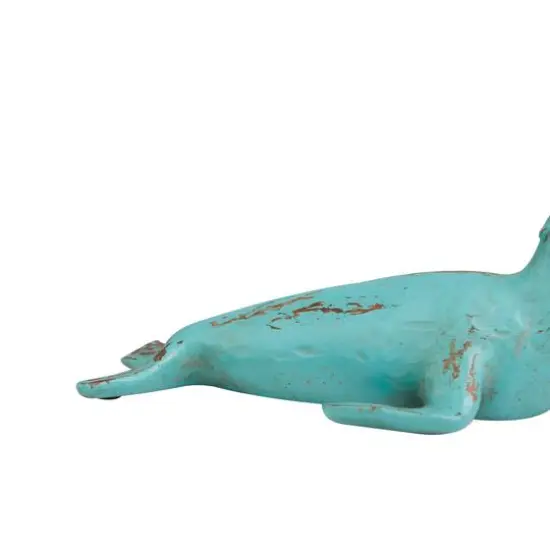 Teal Polystone Distressed Sea Lion Sculpture Set {7}