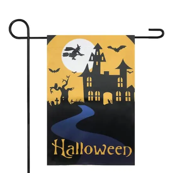 Spooky House Halloween Outdoor Garden Flag with Bats & Witch, 12.5" x 18" {3}