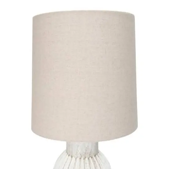 Hello Honey&reg; 22" Distressed White Finish Fluted Terracotta Table Lamp with Linen Shade {11}