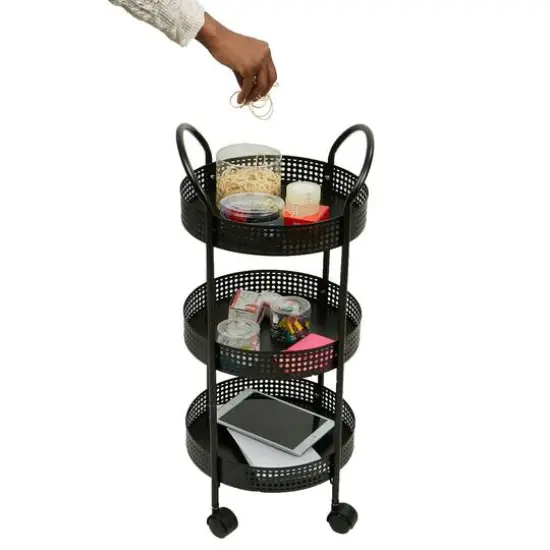 Mind Reader 27" Black 3-Tier Multi-Purpose Metal Utility Cart {6}