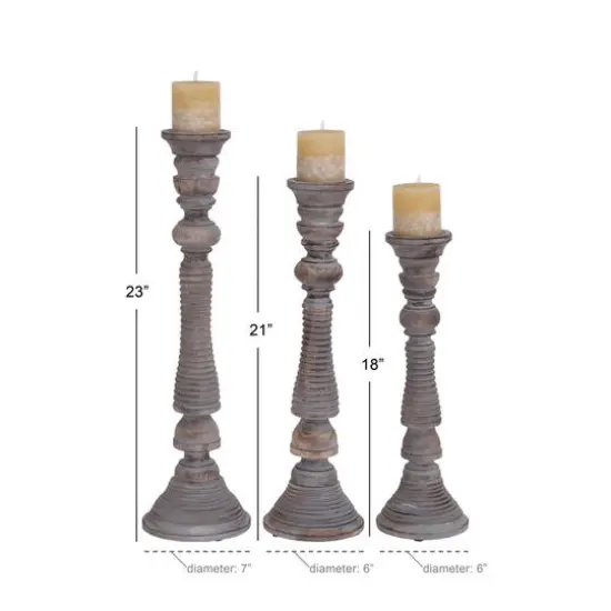 Light Gray Mango Wood Traditional Candle Holder Set {9}