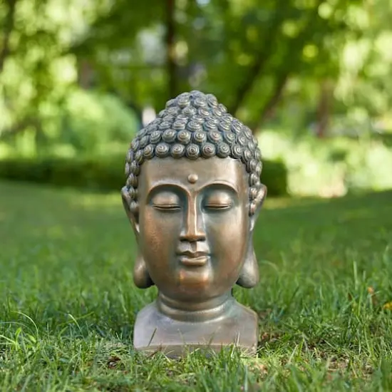 Glitzhome&reg; 16" Faux Bronze Buddha Head Garden Statue {5}