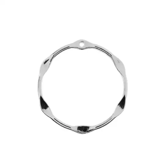 John Bead 33mm Silver Semi-Hammered Circle Beadwork Pendants, 3ct. {1}