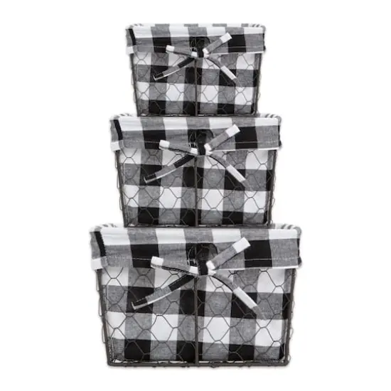 DII&reg; Black & White Checkered Chicken Wire Basket Set {1}