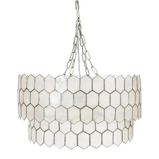 Hello Honey&reg; Capiz 2-Tier Honeycomb Chandelier Matte Silver {16}