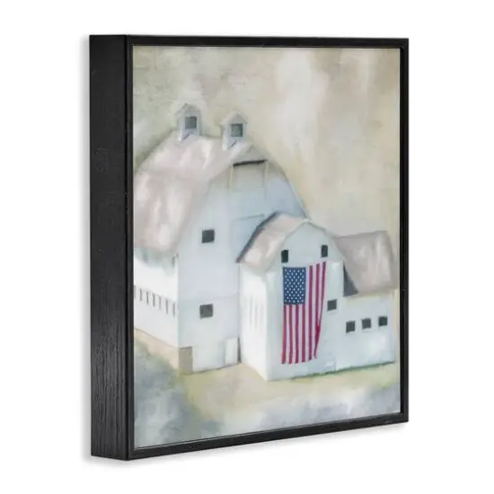 Stupell Industries American Flag White Farmhouse Barn Rural Countryside Framed Giclee Art Black {4}