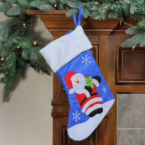 15" Blue & Red Santa Claus Christmas Stocking {4}