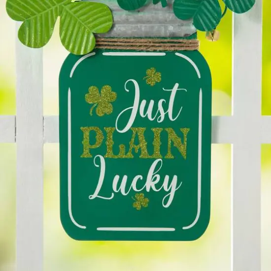 Glitzhome&reg; 16" St. Patrick's Wooden Mason Jar with Shamrock Door Hanger {6}
