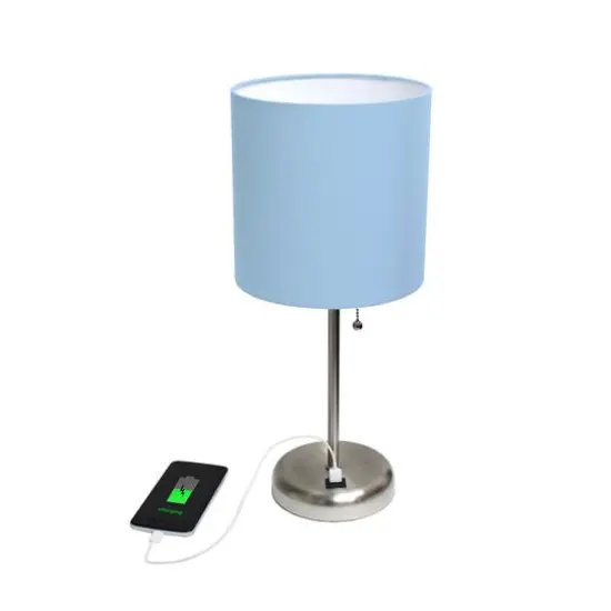 Creekwood Home 19.5" Oslo USB Port Table Lamp Brushed Steel/Blue Shade {7}