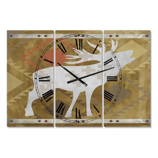 Designart Patterned Howling White Moose Traditional Multipanel Wall Clock {1}