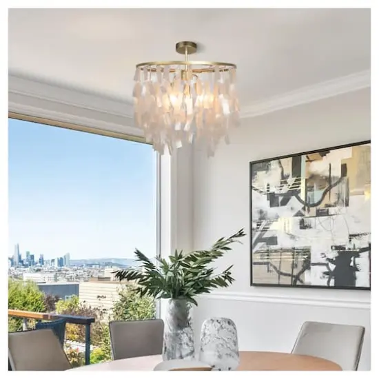 Hello Honey&reg; Marina Large Round Gold Metal & Natural Capiz Chandelier Style Pendant Ceiling Light {4}