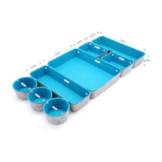 Welaxy 8 Piece Felt Round Cups & Trays Drawer Organizer Set Turquoise {7}