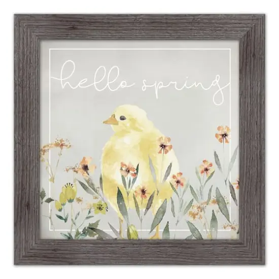 Hello Spring Chick 1 16" x 16" Western Gray Framed Print {1}