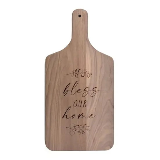 17" Bless Our Home Leaf Walnut Paddle Cutting Board {1}