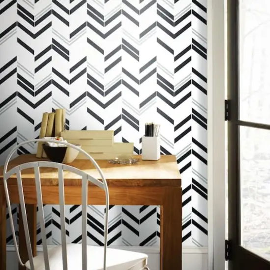 RoomMates Chevron Stripe Peel & Stick Wallpaper Black and Gray {4}