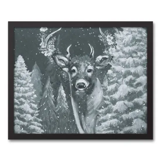 Neutral Painted Deer Black Framed Canvas Wall Art {1}