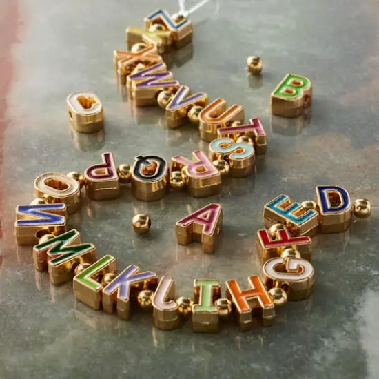 Gold Mixed Enamel Metal Alphabet Beads by Bead Landing&trade; {3}