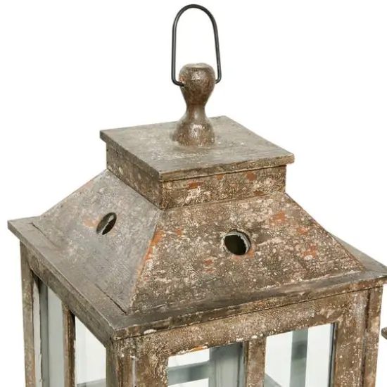 Set of 2" Brown Wood Rustic Lantern, 33", 27" {4}