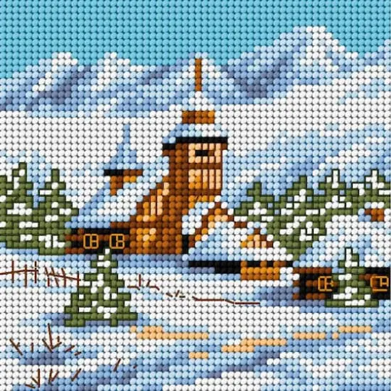 Orchidea Winter Landscape with Church Gobelin Canvas Cross Stitch Kit {1}