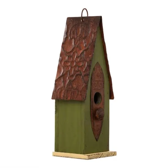 Glitzhome&reg; 13" Hanging Distressed Wood Garden Birdhouse Green {6}