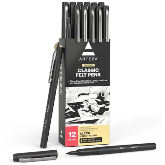 Arteza&reg; Black Bold Tip Classic Felt Pens, 12ct. {1}