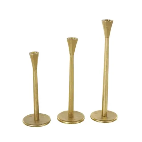 Gold Aluminum Metal Tapered Slim Minimalistic Decorative Candle Holder with Round Base, 3ct. {4}