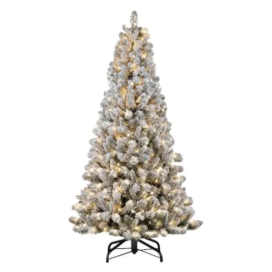 6.5ft. Pre-Lit Flocked Virginia Pine Artificial Christmas Tree, Clear Lights {3}
