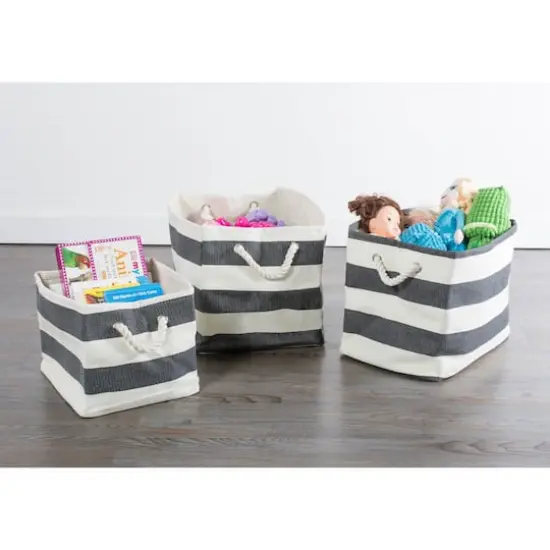 DII&reg; Large Striped Rectangle Woven Paper Storage Basket Black {7}