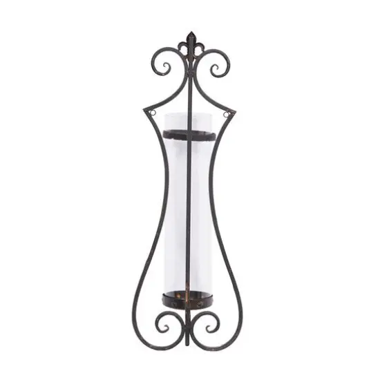 31" Black Iron Traditional Candle Wall Sconce {7}