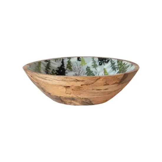 Hello Honey&reg; 13" Multicolor Enameled Mango Wood Bowl with Trees Pattern {1}